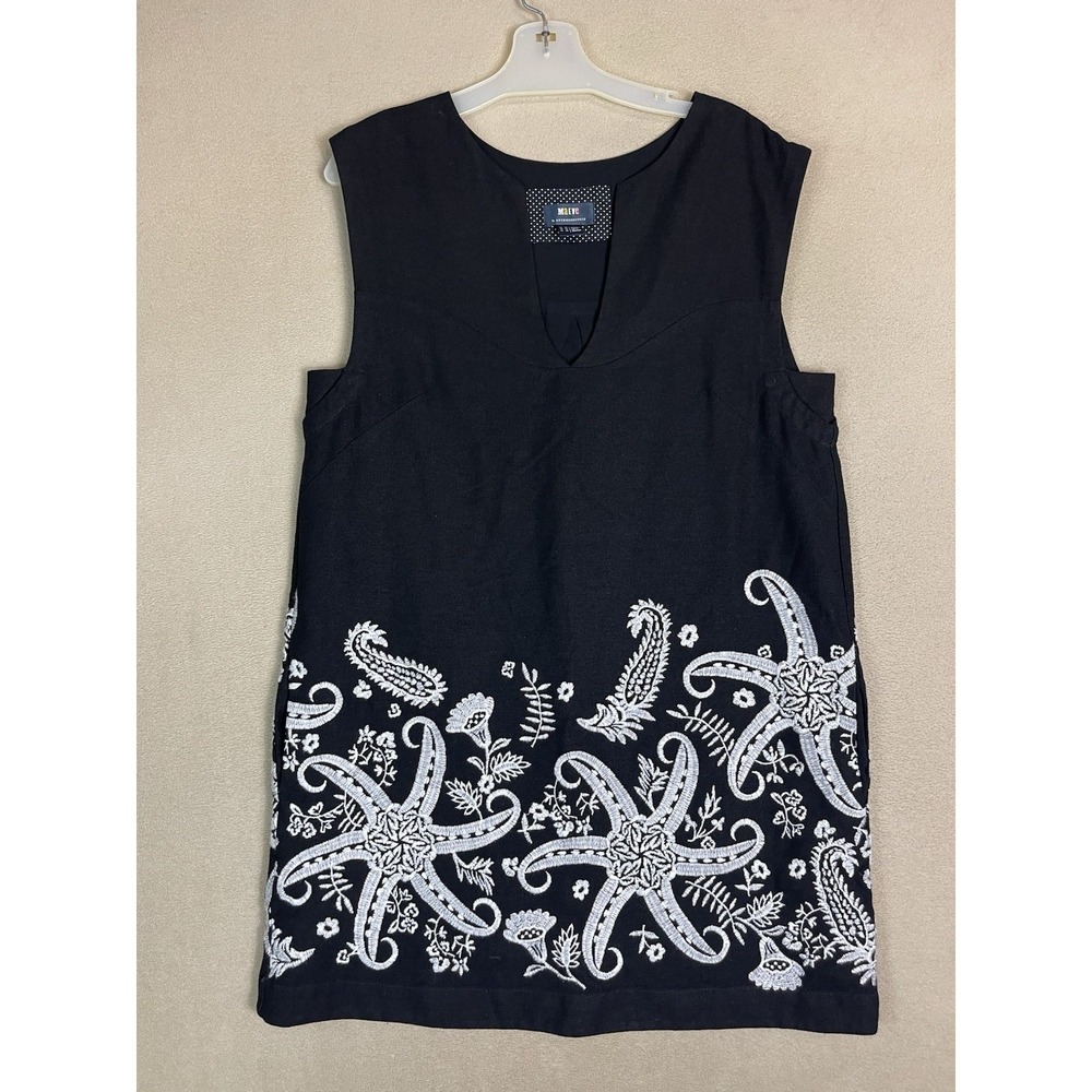 Maeve Anthropologie Dress Womens 10 Black Tunic Sleeveless Embroidered Lined